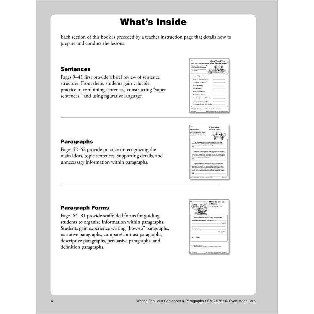 Writing Fabulous Sentences & Paragraphs, Grades 4-6