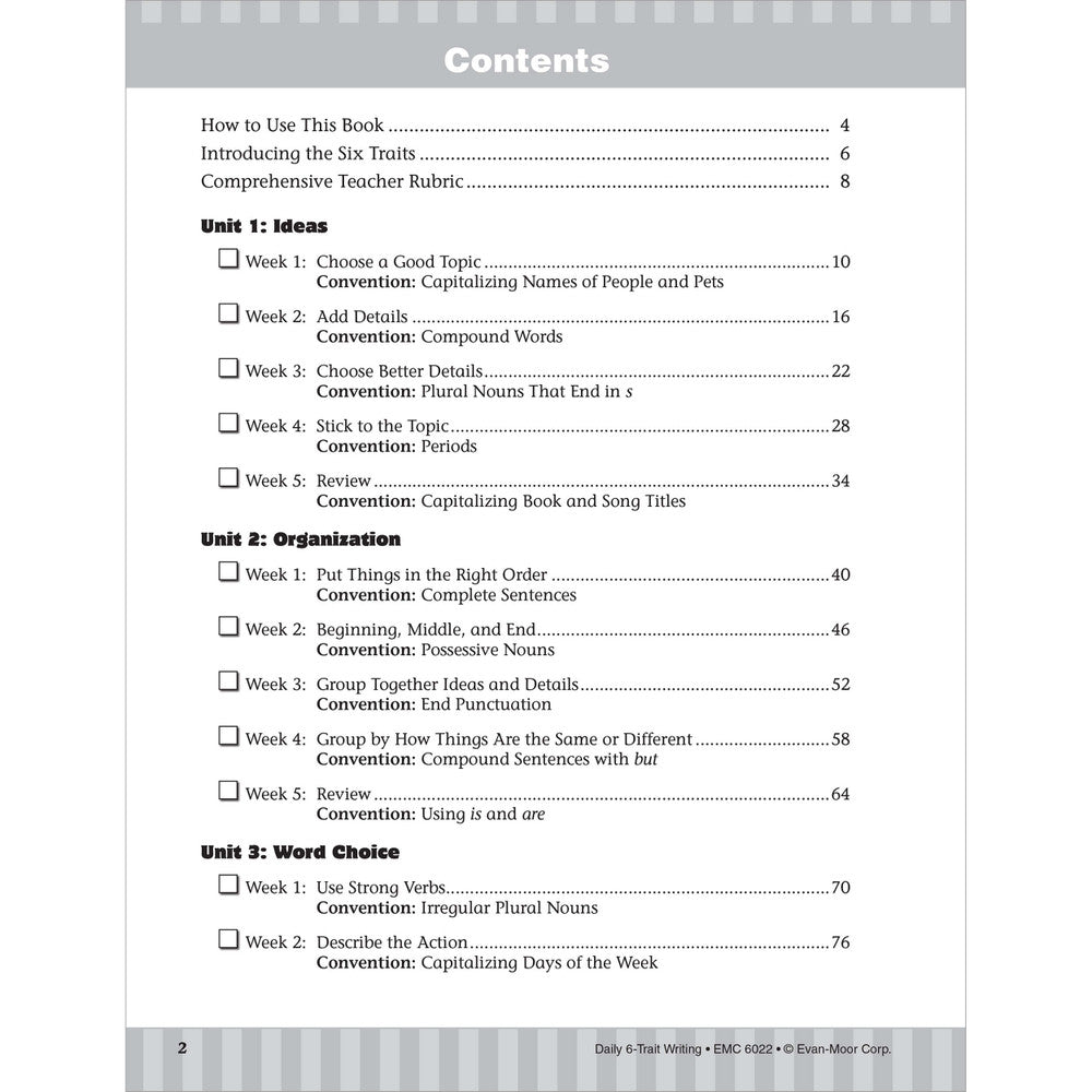 Daily 6-Trait Writing, Workbook, Grade 2