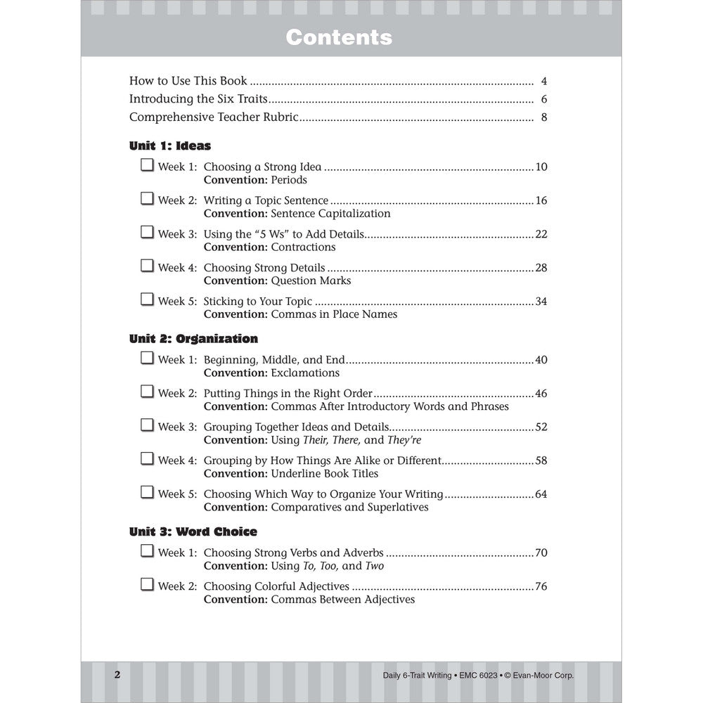 Daily 6-Trait Writing Workbook, Grade 3