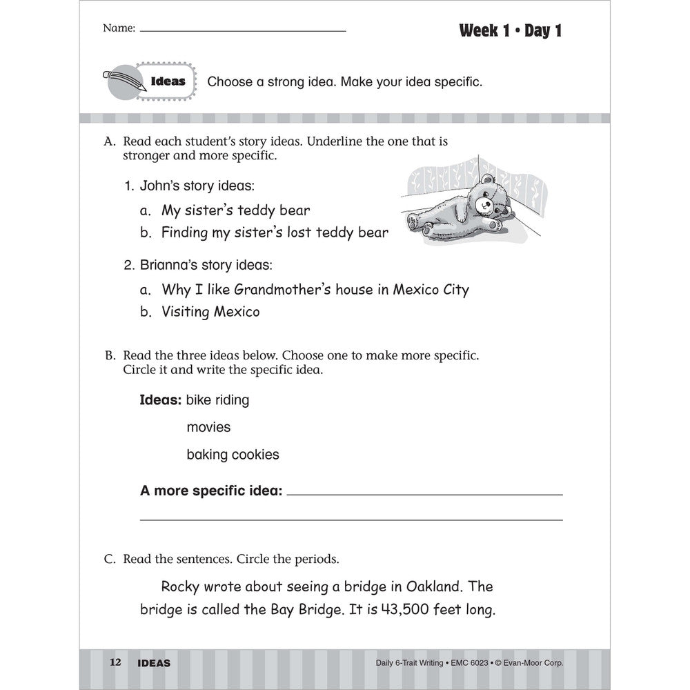 Daily 6-Trait Writing Workbook, Grade 3