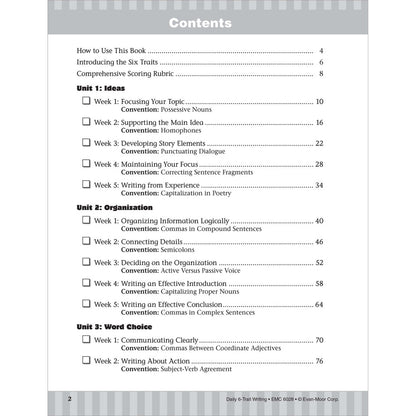 Daily 6-Trait Writing Workbook, Grade 8