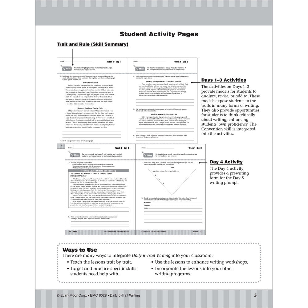 Daily 6-Trait Writing Workbook, Grade 8