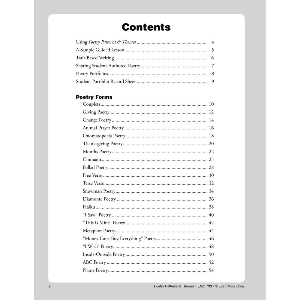 Poetry Patterns & Themes Workbook Grades 3-6