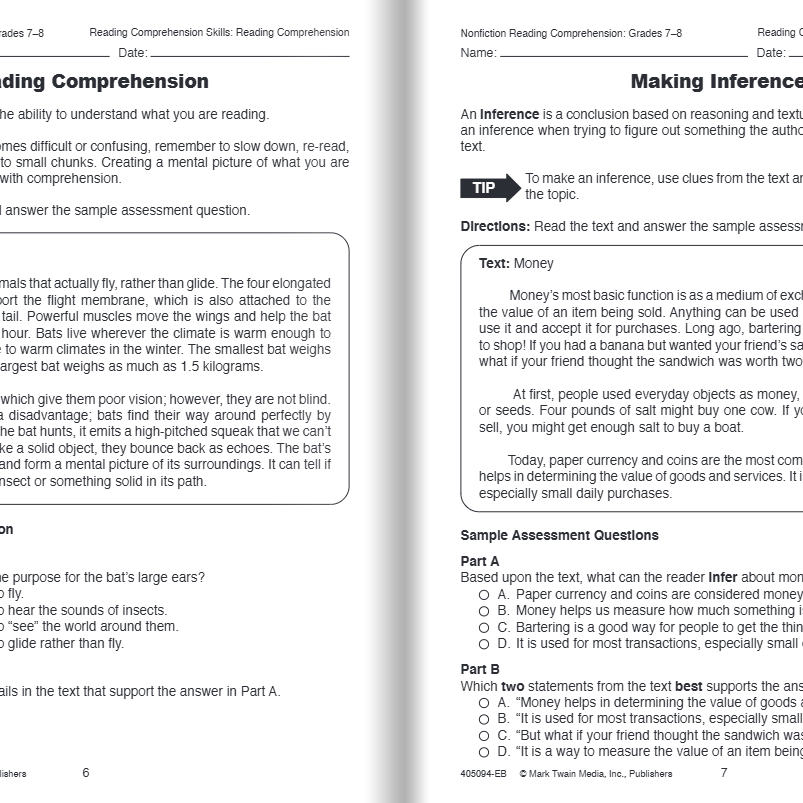 Nonfiction Reading Comprehension Workbook, Grades 7 - 8