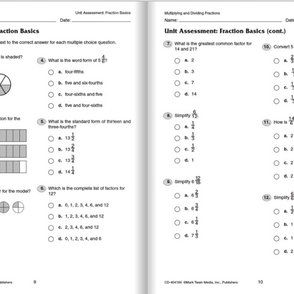 Multiplying and Dividing Fractions Workbook, Grades 5 - 8