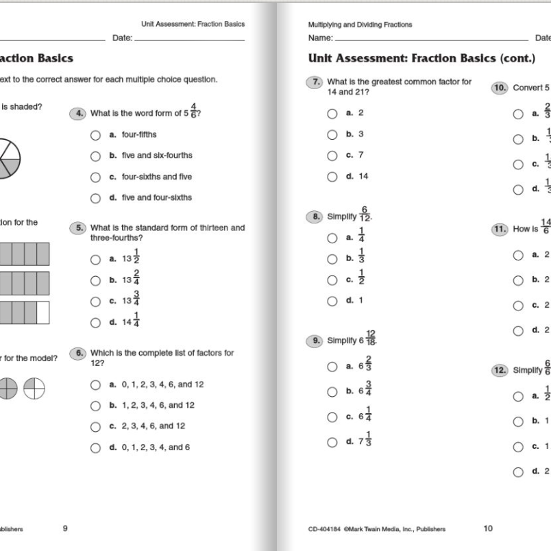 Multiplying and Dividing Fractions Workbook, Grades 5 - 8
