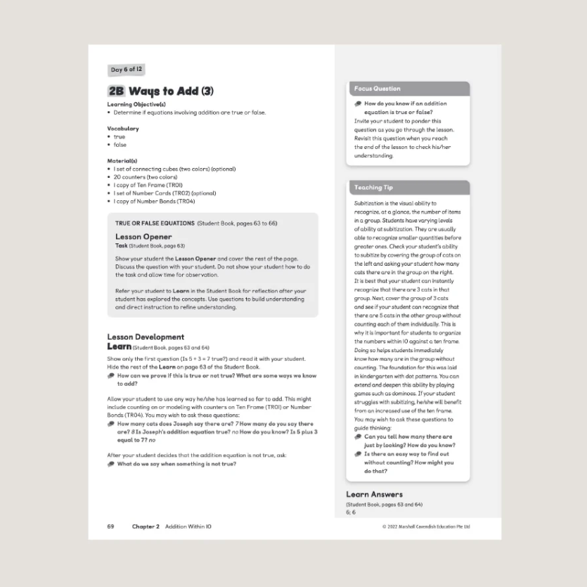 Primary Mathematics Home Instructors Guide 1A (2022 Edition)