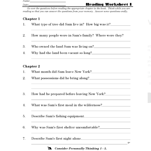 My Side of the Mountain Discovery Guide