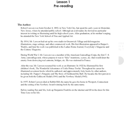 Ben and Me Writing Guide