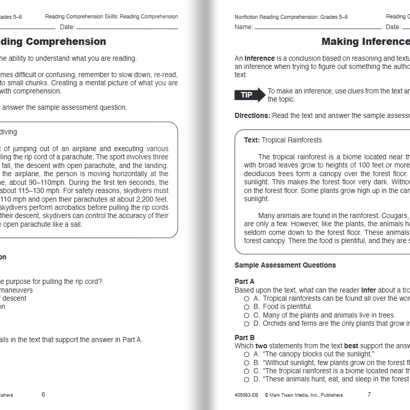 Nonfiction Reading Comprehension Workbook, Grades 5 - 6