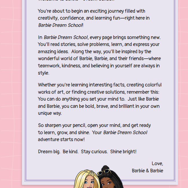 Barbie Dream School Grade 1 Workbook