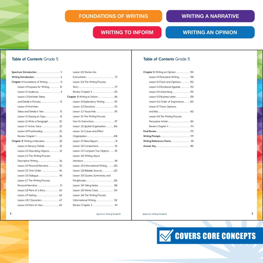 Spectrum: Writing Workbook, Grade 5