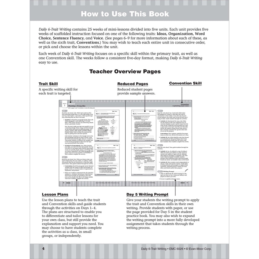 Daily 6-Trait Writing Workbook. Grade 6