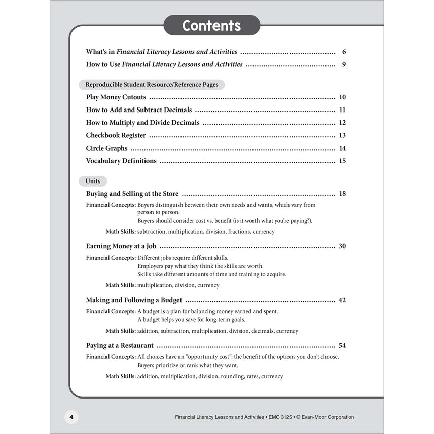 Financial Literacy Lessons and Activities Workbook, Grade 5