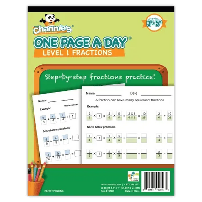 Channie's: One Page A Day Beginning Fractions Math Workbook