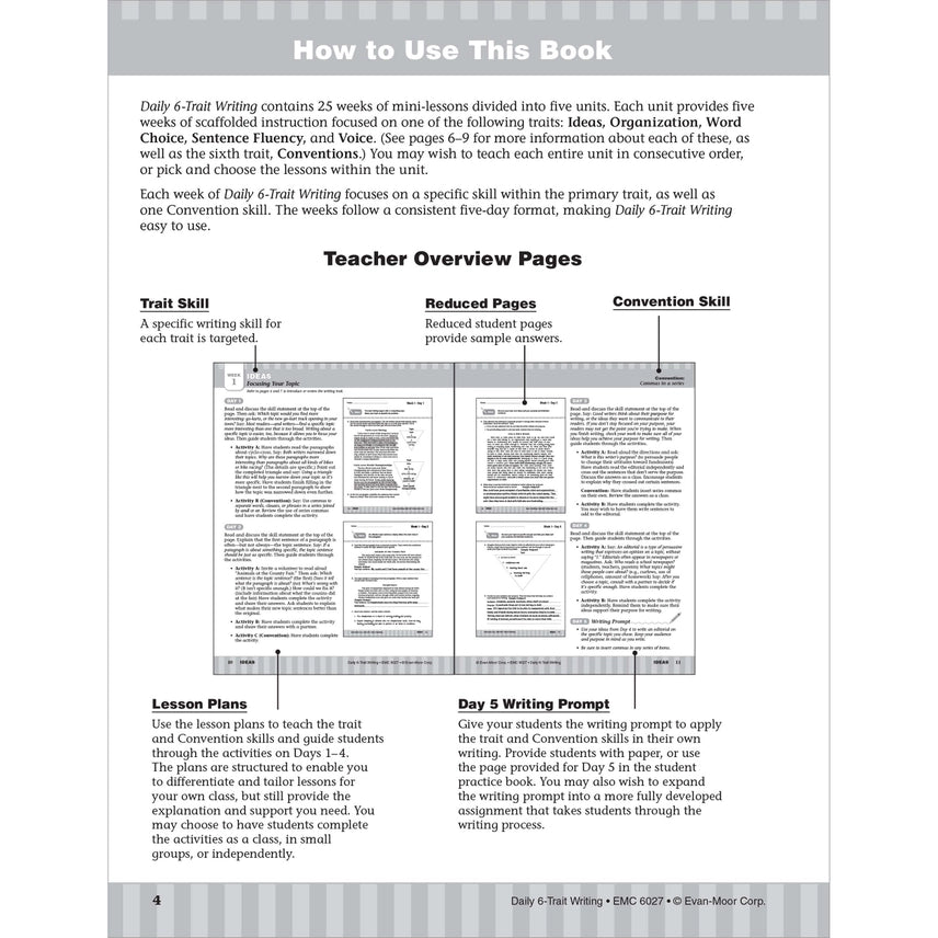Daily 6-Trait Writing Workbook, Grade 7